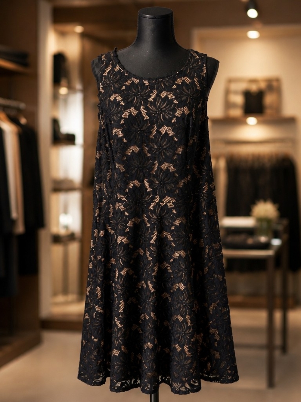 City Studio Dress Tank Top Black Crochet Floral Cocktail Fit Flare Size 20
